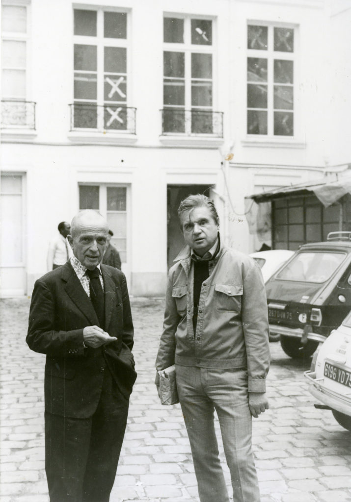 Francis Bacon and Michel Leiris in the courtyard at 14 rue de Birague, Paris (1970s). Photo and © Michael Peppiatt