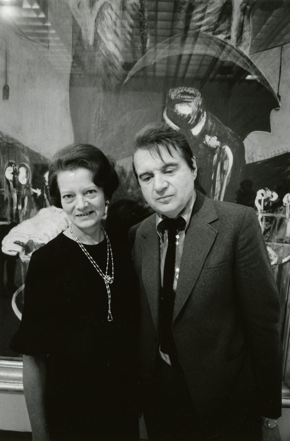 Bacon and his sister Ianthe Knott at the Grand Palais exhibition preview, 26 October 1971, in front of Painting 1946 Photo and © André Morain MB Art Collection