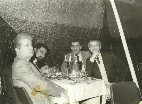 Bacon with Reinhard Hassert, Eddy Batache and John Edwards, on the Bateaux-Mouches, Paris, April 1981